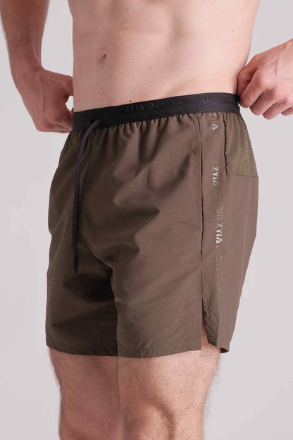 SPE0137 - Water Resistant Back Zip Running Short 6.0" - Army