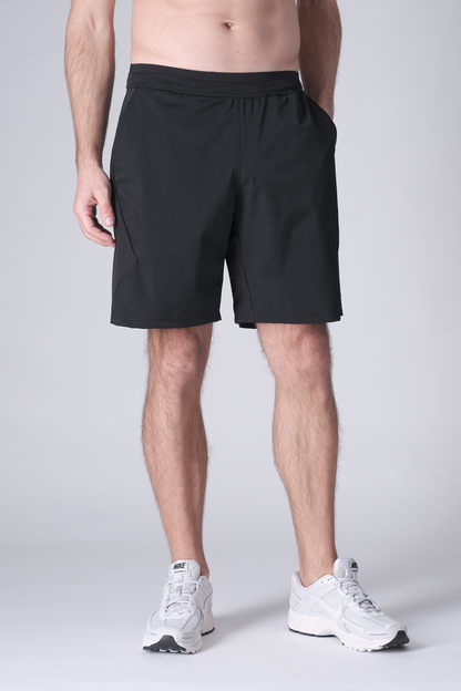 SPE0200 - Lightweight Stretch Nylon Linerless Workout Shorts 9" - Black