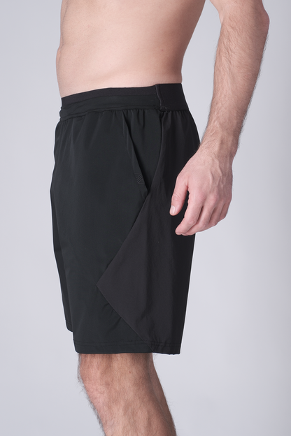 SPE0200 - Lightweight Stretch Nylon Linerless Workout Shorts 9" - Black