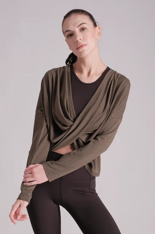 SPWJ0255 - Women's 2 Way Cross Yoga Pullover - Army Green