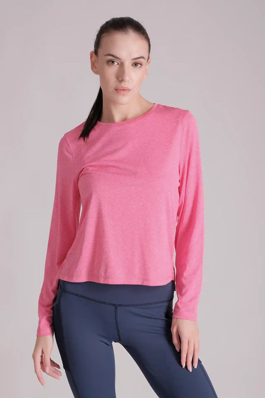 SPWJ0296 - Women's Side Split LS Hiking Top - Heather Pink