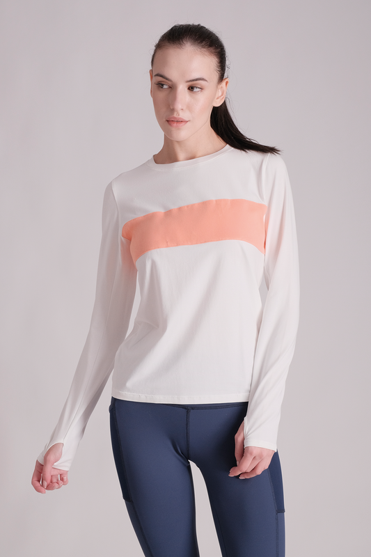 SPWJ0310 - Women's Color Blocking Modal Long Sleeve T-Shirt - White