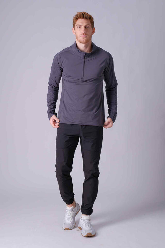 SPR0006 - Mid-Weight Mock Neck Half Zip Workout Top - Dark Grey