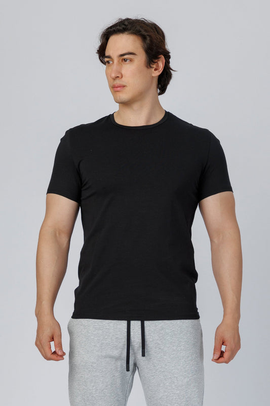 SPJ0391 - Ultra Soft Stretch Cotton Essential Short Sleeve Tee - Black