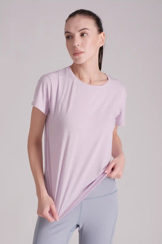 SPWJ0419 - Women's Wide Neck Curved Training Tee - Pink