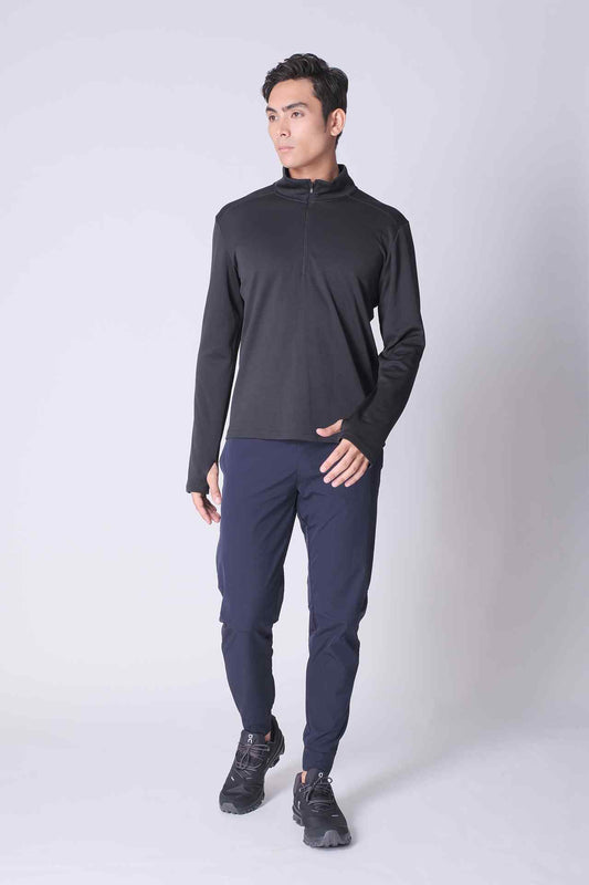 SPR0007 - Sweat-Wicking Half Zip Running Top - Black