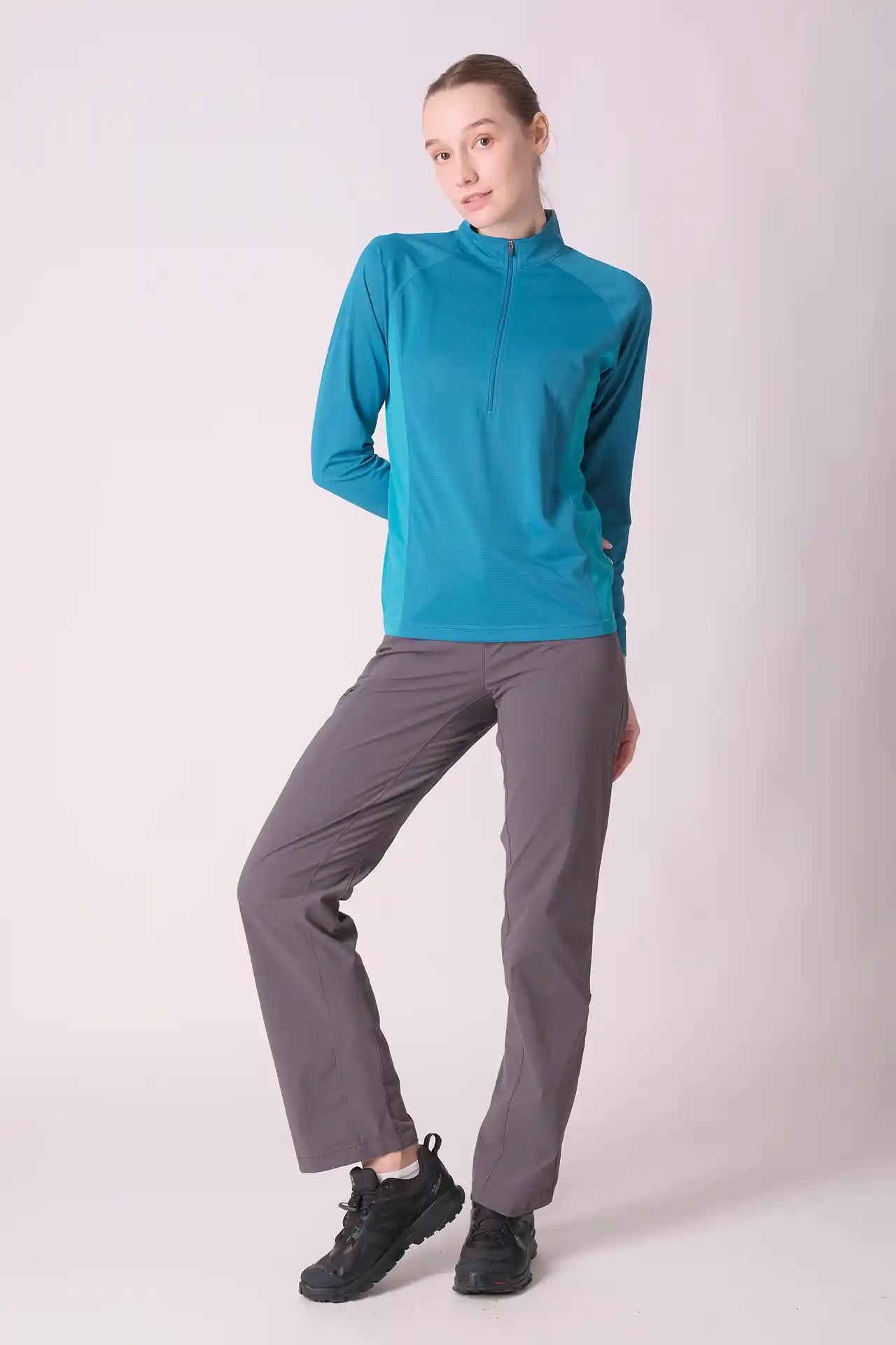 SPWJ0454 - Women's Half Zip Long Sleeve Shirt - Teal