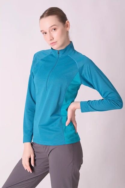 SPWJ0454 - Women's Half Zip Long Sleeve Shirt - Teal