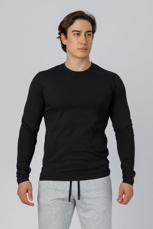 SPJ0509 - Ultra Soft Stretch Cotton Essential Long Sleeve Tee - Black