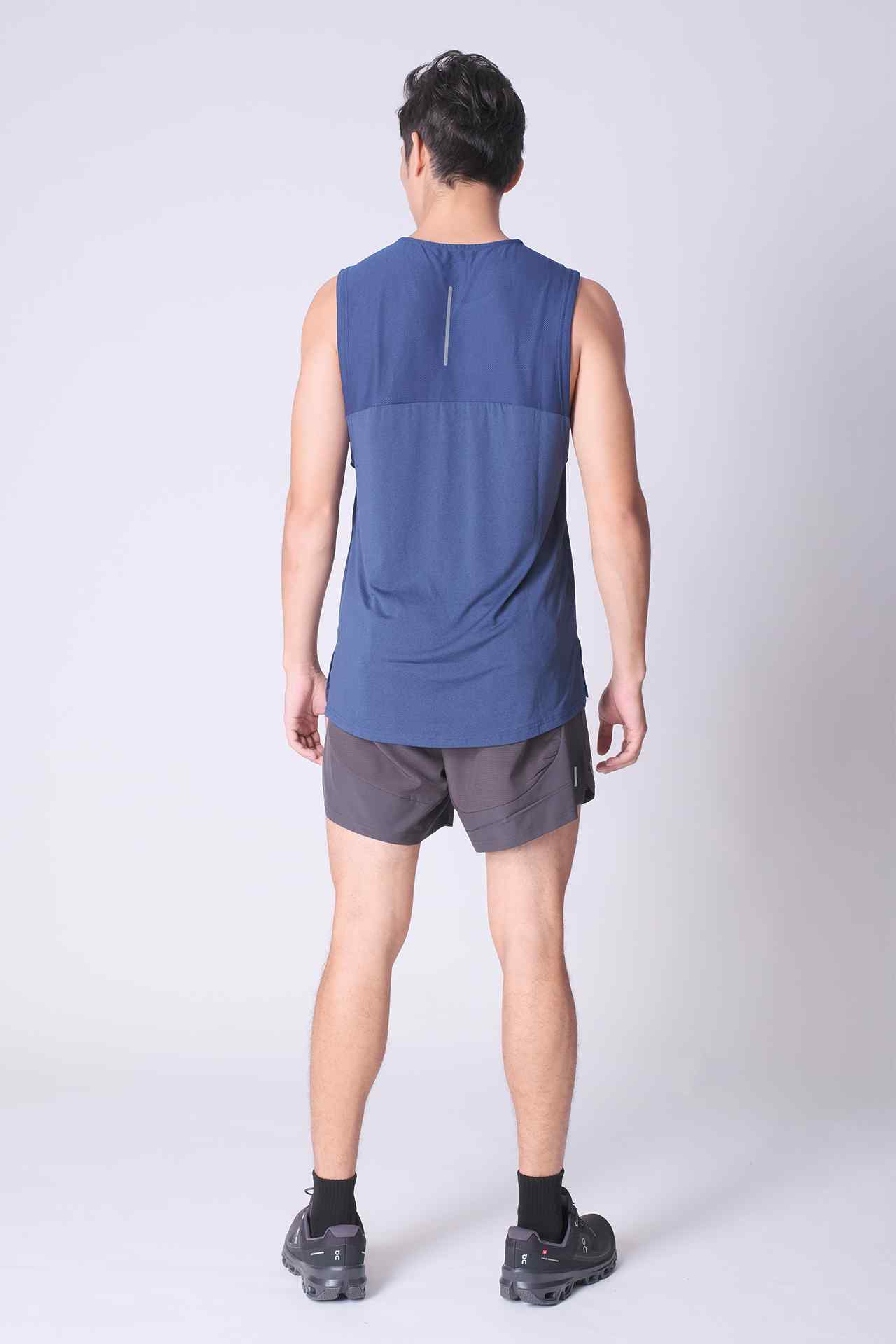 SPK0059 - Quick-Dry Reflective Shoulder Tape Running Tank - Navy