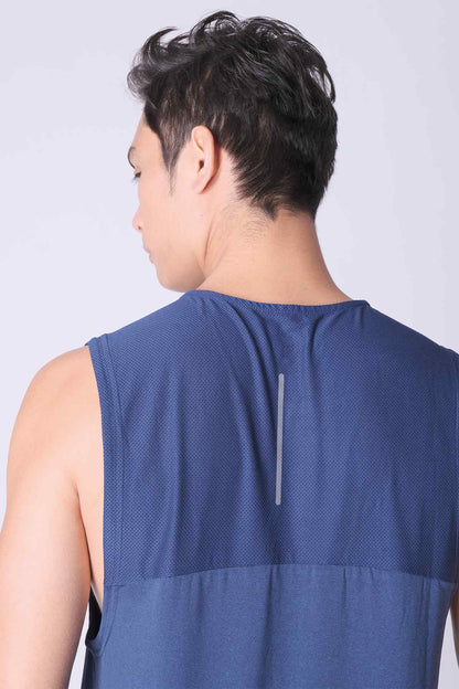 SPK0059 - Quick-Dry Reflective Shoulder Tape Running Tank - Navy