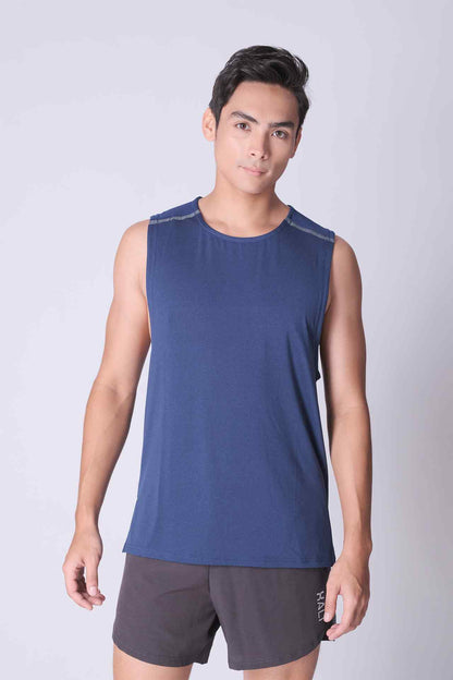 SPK0059 - Quick-Dry Reflective Shoulder Tape Running Tank - Navy