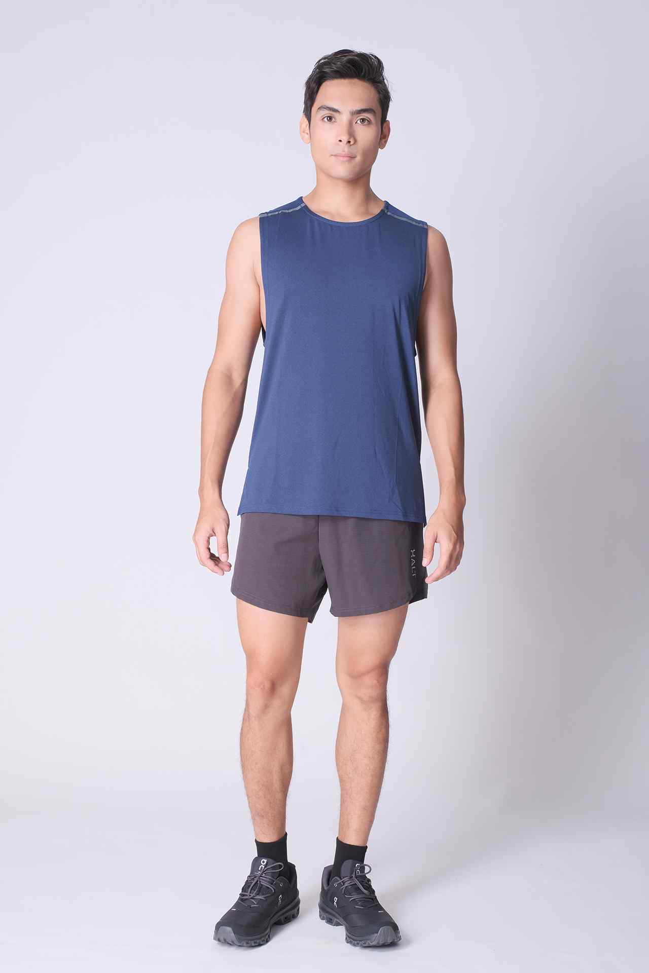 SPK0059 - Quick-Dry Reflective Shoulder Tape Running Tank - Navy