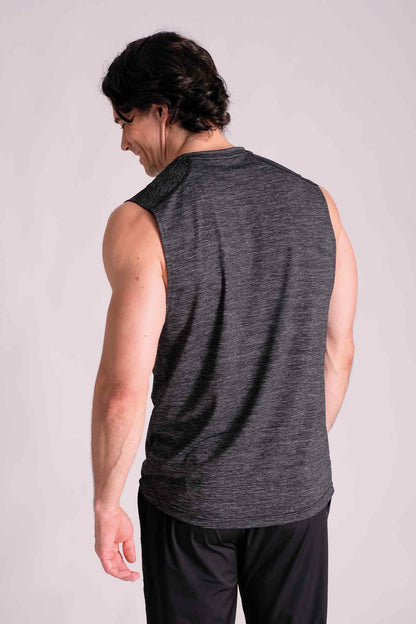 SPK0126 - Ultra Soft Stretch Nylon Curve Seam Yoga Tank Top - Heather Black