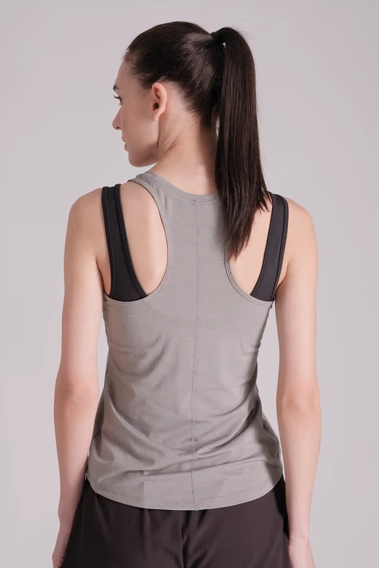 SPWK0147 - Women's Deep Spoon Neck Racer Tank Top - Grey