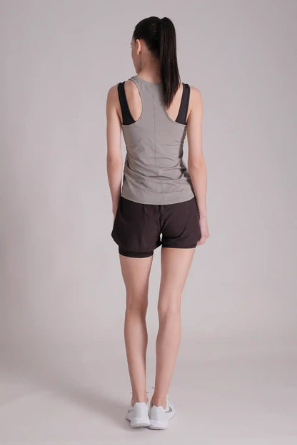 SPWK0147 - Women's Deep Spoon Neck Racer Tank Top - Grey