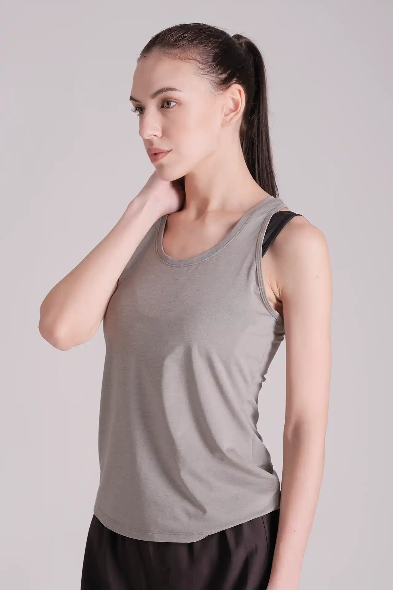 SPWK0147 - Women's Deep Spoon Neck Racer Tank Top - Grey