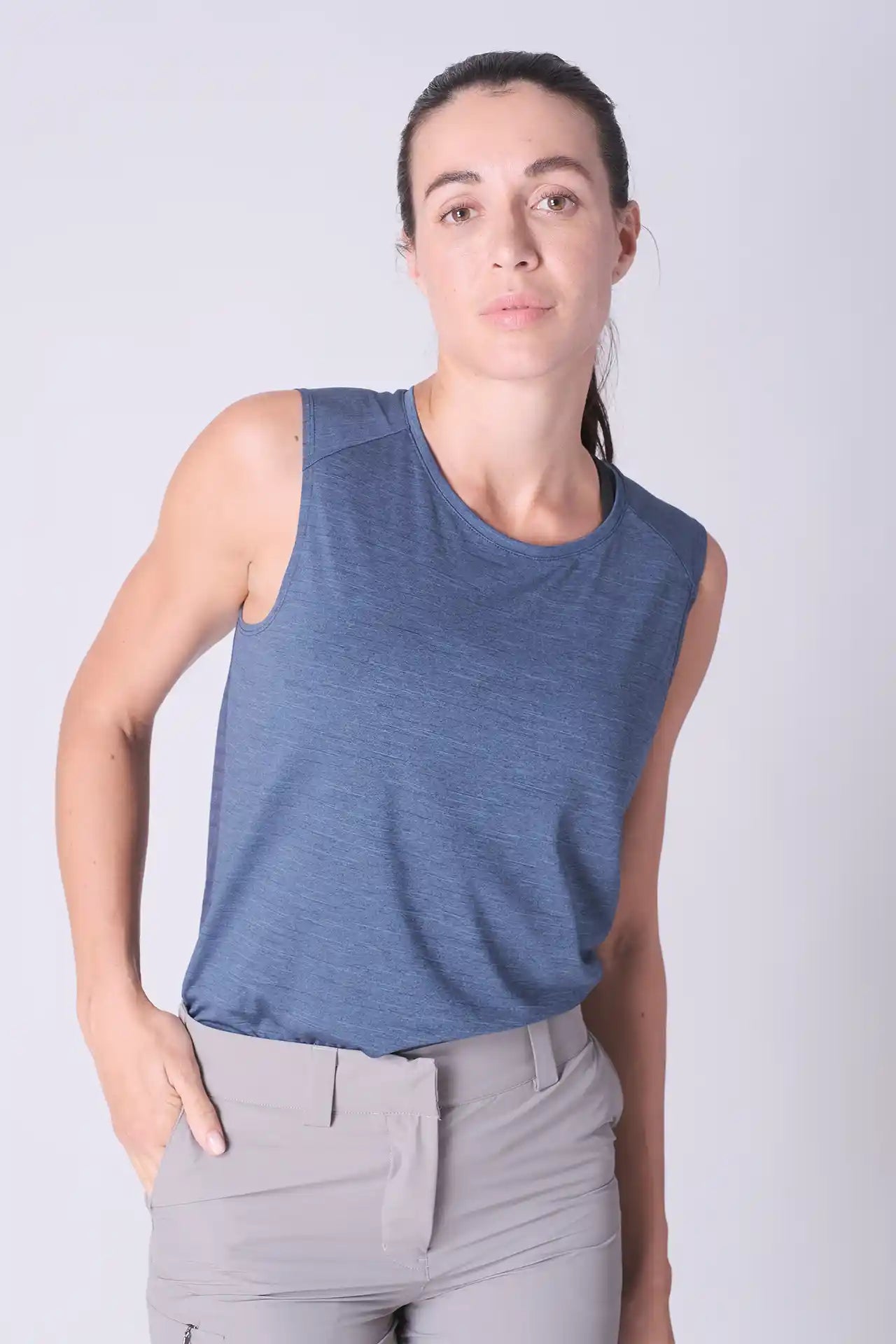 SPWK0170 - Women's Side Splits Tank Top - Heather Navy