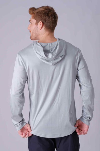 SPN0298 - Finest US Supima Cotton Curve-Hem Long Sleeve Hooded Top - Grey