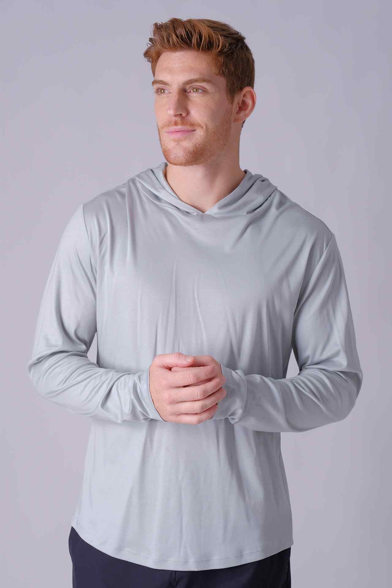 SPN0298 - Finest US Supima Cotton Curve-Hem Long Sleeve Hooded Top - Grey