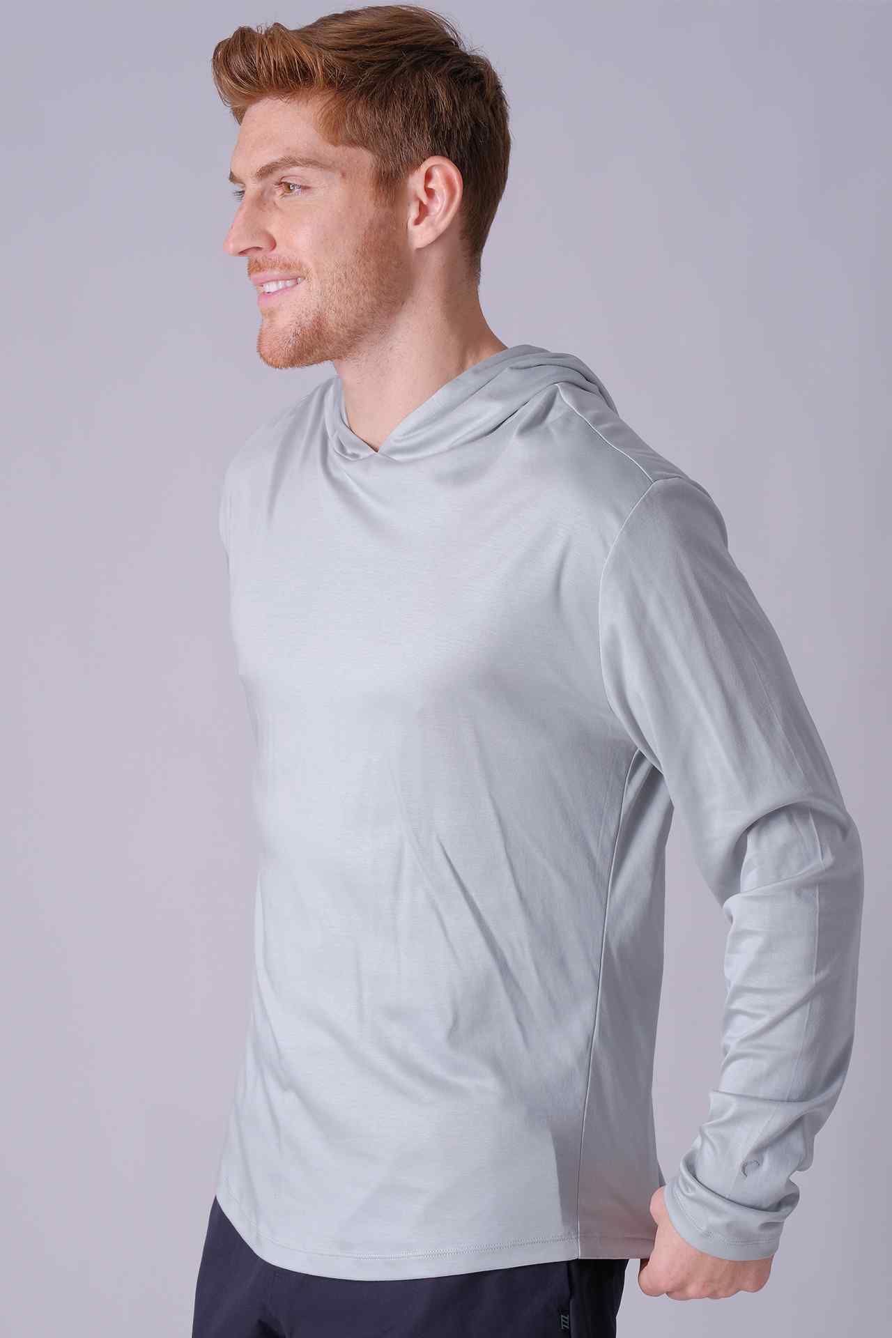 SPN0298 - Finest US Supima Cotton Curve-Hem Long Sleeve Hooded Top - Grey