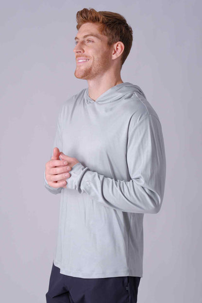 SPN0298 - Finest US Supima Cotton Curve-Hem Long Sleeve Hooded Top - Grey