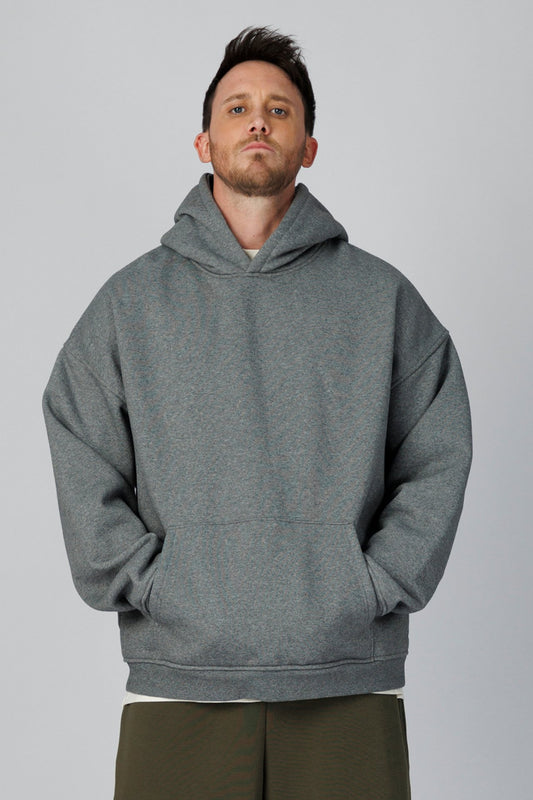 SPN0321 - Finest Cotton 1,000 GSM Drop Shoulder Fleece Hoodie - Heather Grey