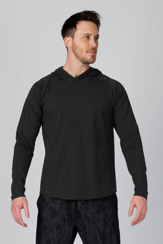 SPN22024 - Ultra Soft Stretch Cotton Essential Long Sleeve Hooded Tee - Black