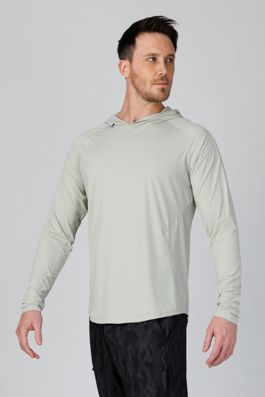 SPN22024 - Ultra 4-Way Stretch Nylon Mesh Long Sleeve Training Hooded Tee - Silver