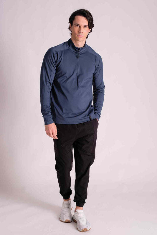 SPR0016 - Funnel Neck Stretch Interlock Performance Half Zip - Navy