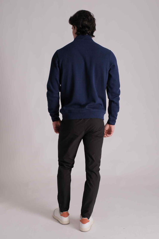 SPO0075 - Textured Half-zip Mock Neck Sweatshirt - Navy