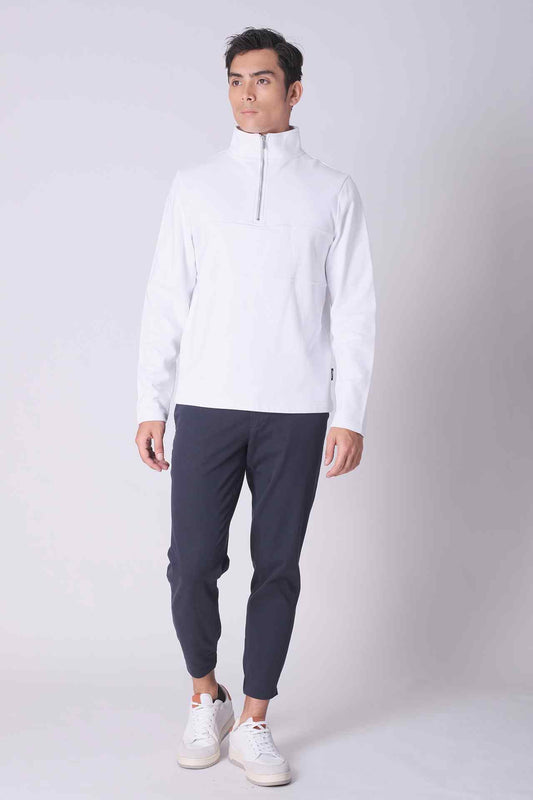 SPO0076 - Finest Cotton French Terry Half Zip Sweatshirt - White