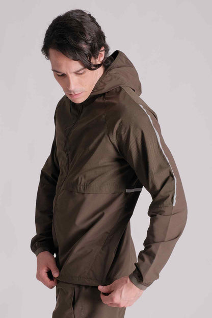 SPO0117 - Lightweight Stretch Ripstop Hooded Windbreaker Running Jacket  - Army