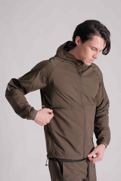 SPO0117 - Lightweight Stretch Ripstop Hooded Windbreaker Running Jacket  - Army