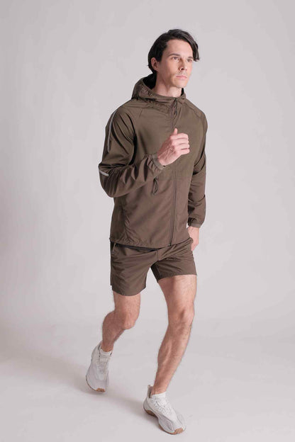 SPO0117 - Lightweight Stretch Ripstop Hooded Windbreaker Running Jacket  - Army