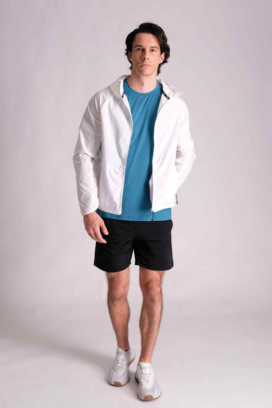 SPO0130 - Windproof Full Zip Hooded SoftShell Running Jacket - White