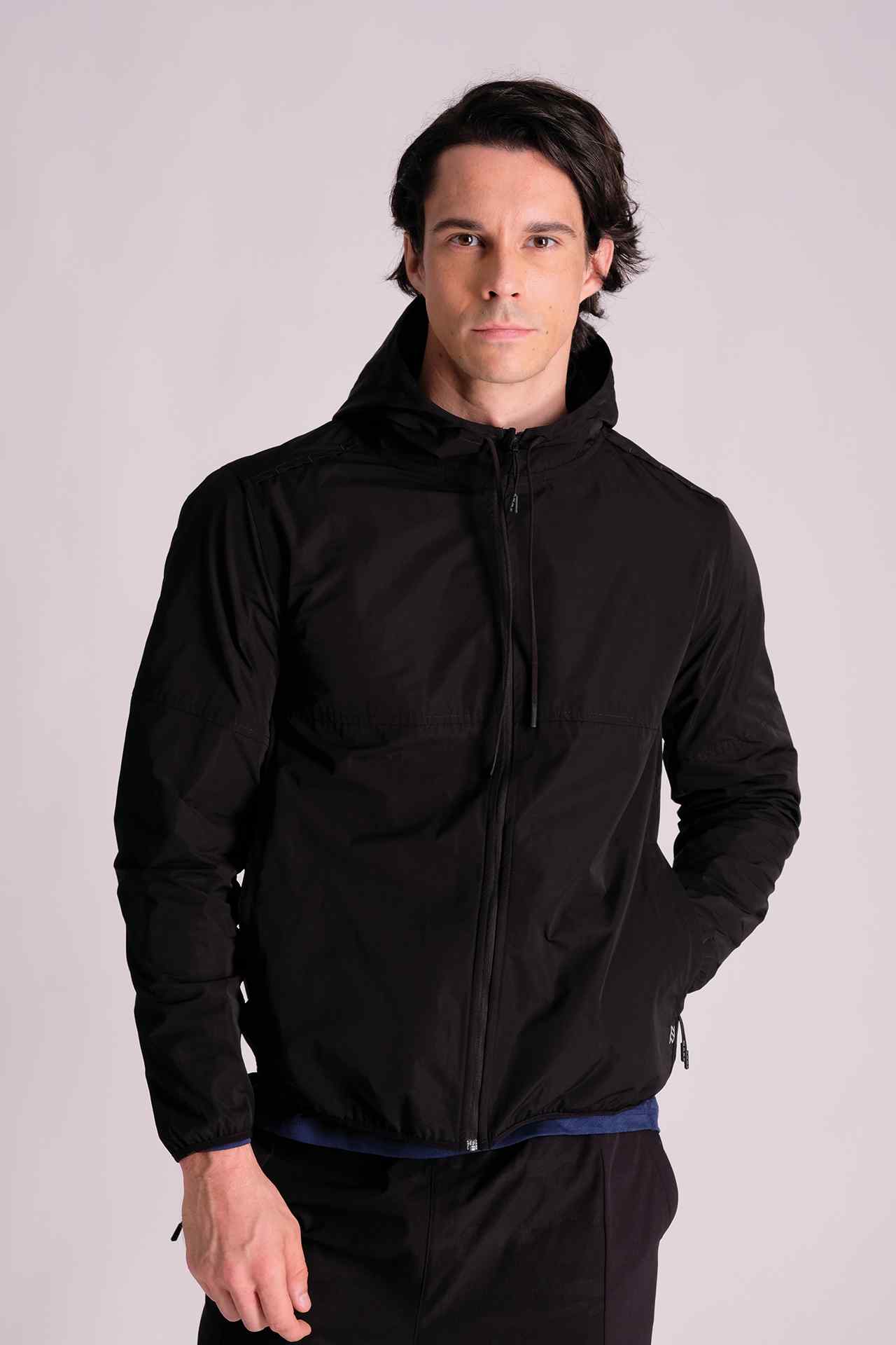 SPO0132 - Water Resistant Run Easy Hooded Windbreaker - Black