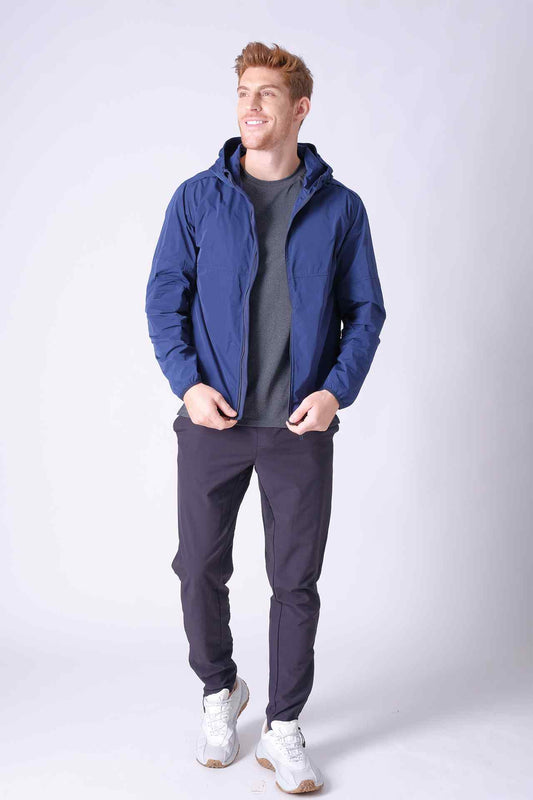 SPO0132 - Water Resistant Run Easy Hooded Windbreaker - Navy