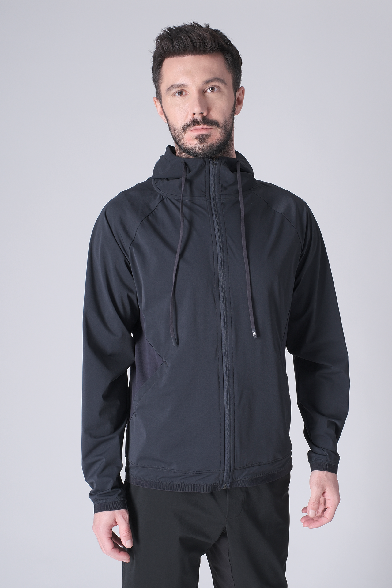 SPO0163 - Lightweight Stretch Nylon Workout Hooded Jacket - Navy