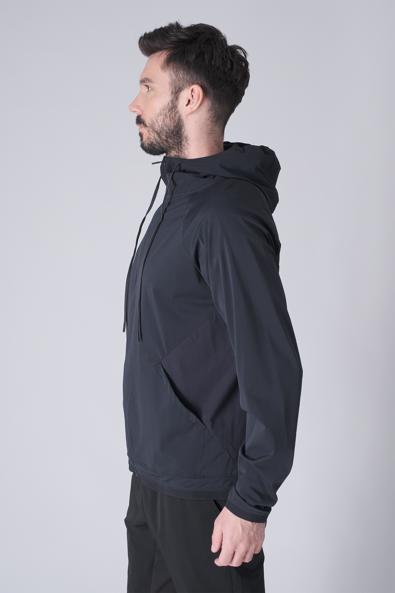 SPO0163 - Lightweight Stretch Nylon Workout Hooded Jacket - Navy