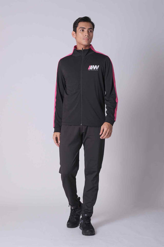 SPO0189 - Colorblocked Stretch Full Zip Mock Neck Training Jacket - Black/Pink