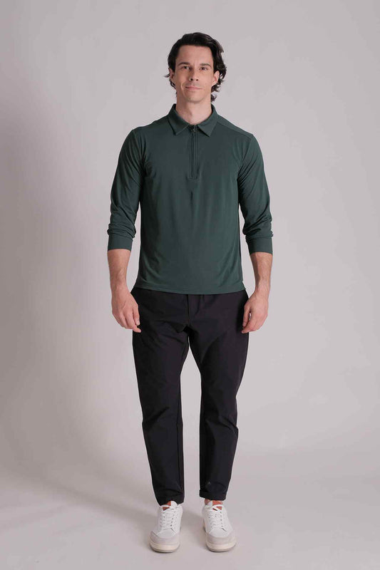 SPP0035 - Quick-Dry Stretch Pique Half Zip Long Sleeve Polo Shirt - Green