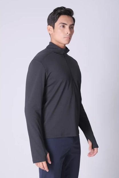 SPR0007 - Sweat-Wicking Half Zip Running Top - Black