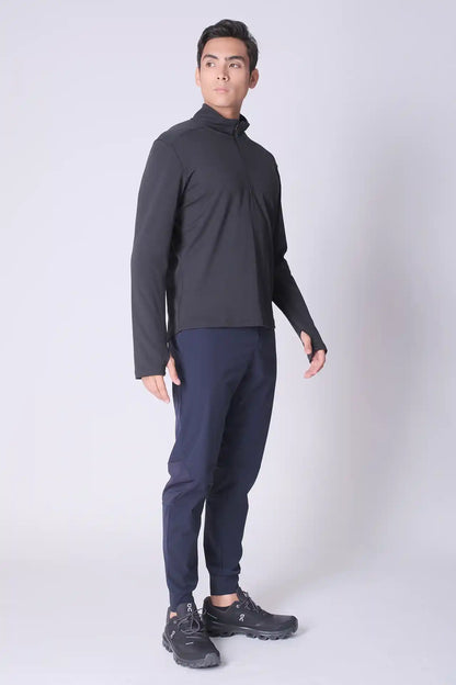 SPR0007 - Sweat-Wicking Half Zip Running Top - Black