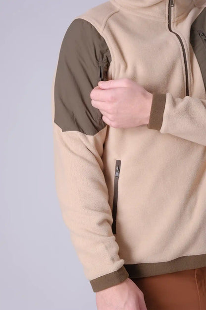 SPR0014- Sustainable Polar Fleece Insulated Half Zip Outdoor Pullover - Cream