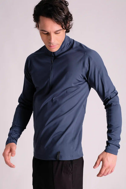 SPR0016 - Insulated 4-Way Stretch Interlock Funnel Neck Performance Half Zip - Navy