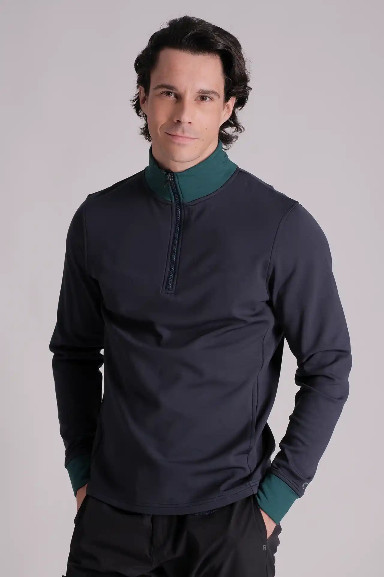 SPR0020 - Stretch Thermal Fleece Color Blocking Half-zip Golf Pullover - Navy