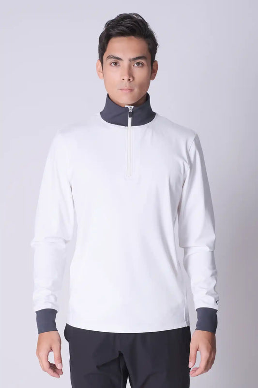 SPR0020 - Stretch Thermal Fleece Color Blocking Half-zip Golf Pullover - White