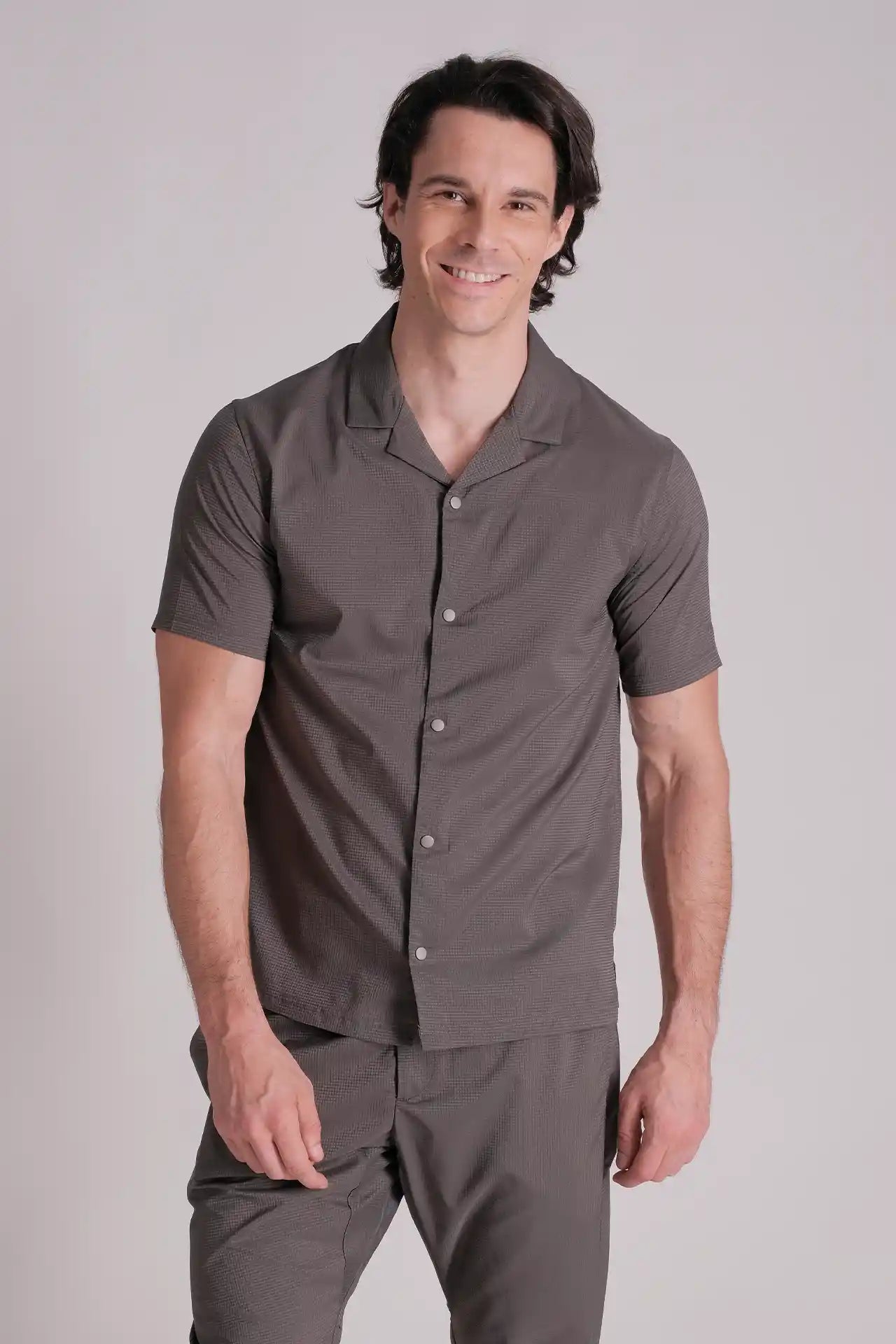 SPW0010 - Lightweight Stretch Ripstop Button Down Active Shirt - Dark Grey