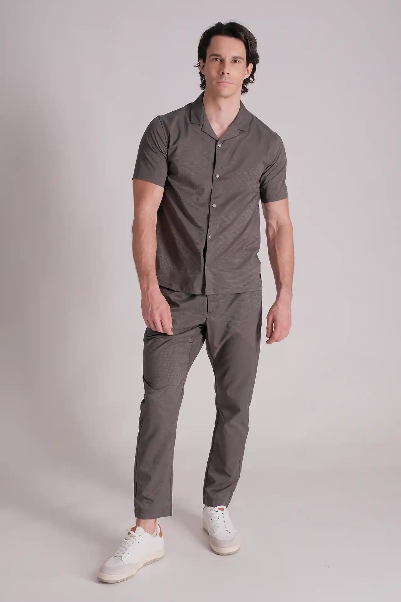 SPW0010 - Lightweight Stretch Ripstop Button Down Active Shirt - Dark Grey